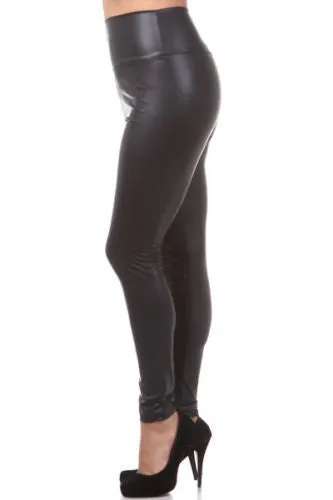 Plus Leggings Faux Leather Metallic High Waist 1X 2X 3X Pants Solid Womens New