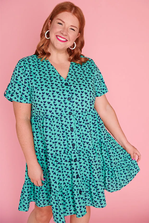 Popping Aqua & Navy Hearts Dress