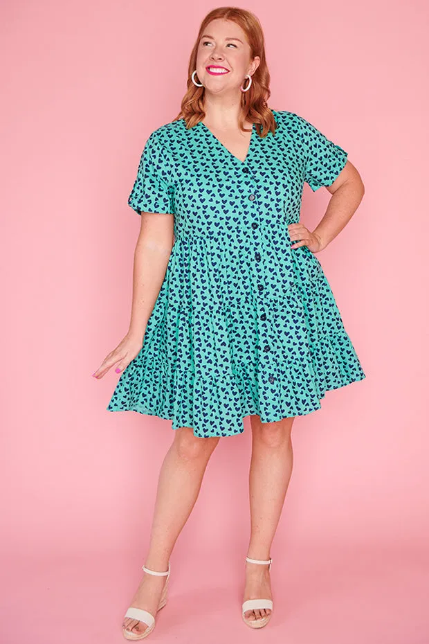 Popping Aqua & Navy Hearts Dress