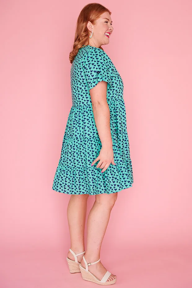 Popping Aqua & Navy Hearts Dress