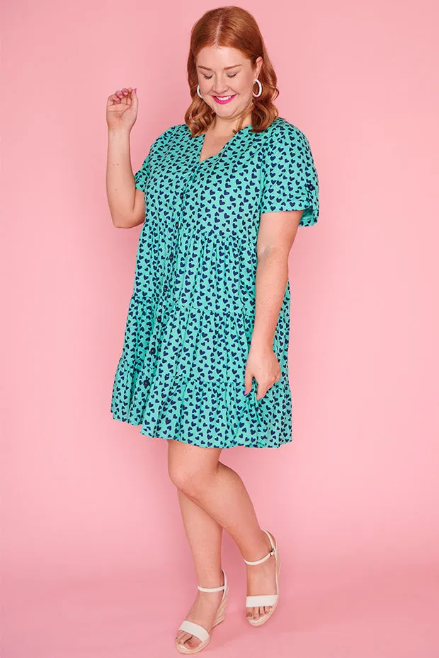 Popping Aqua & Navy Hearts Dress