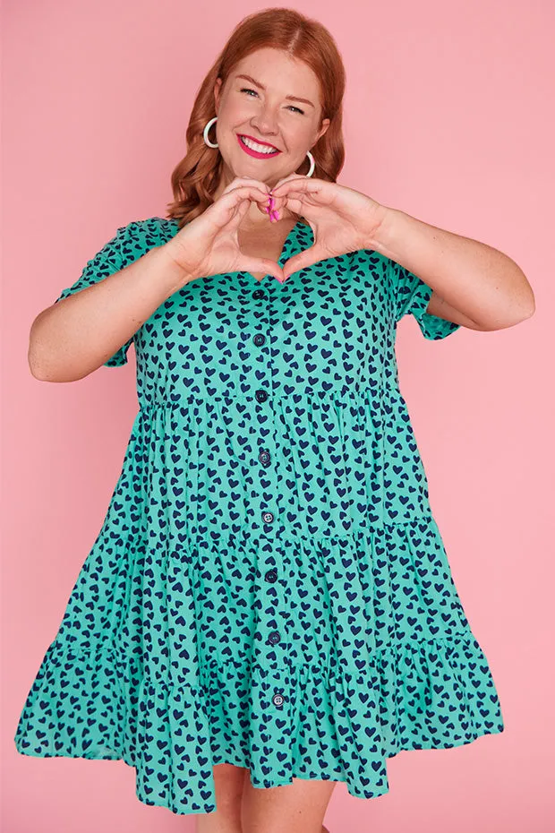 Popping Aqua & Navy Hearts Dress