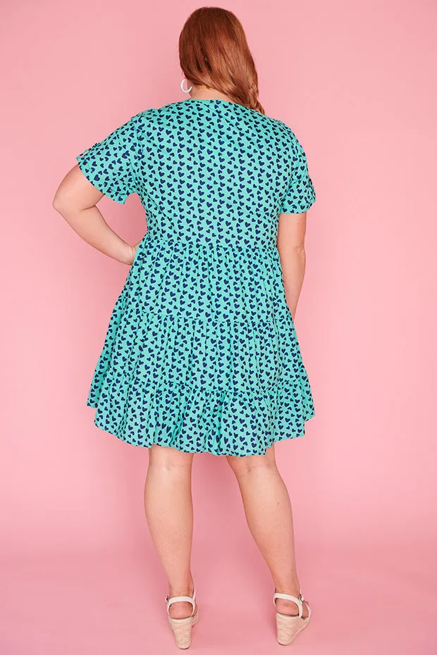 Popping Aqua & Navy Hearts Dress