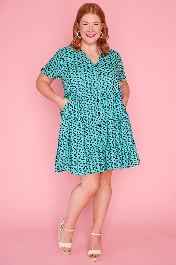 Popping Aqua & Navy Hearts Dress