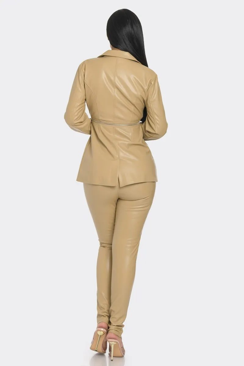 Pu Leather Zipper Pant Set - 2 colors