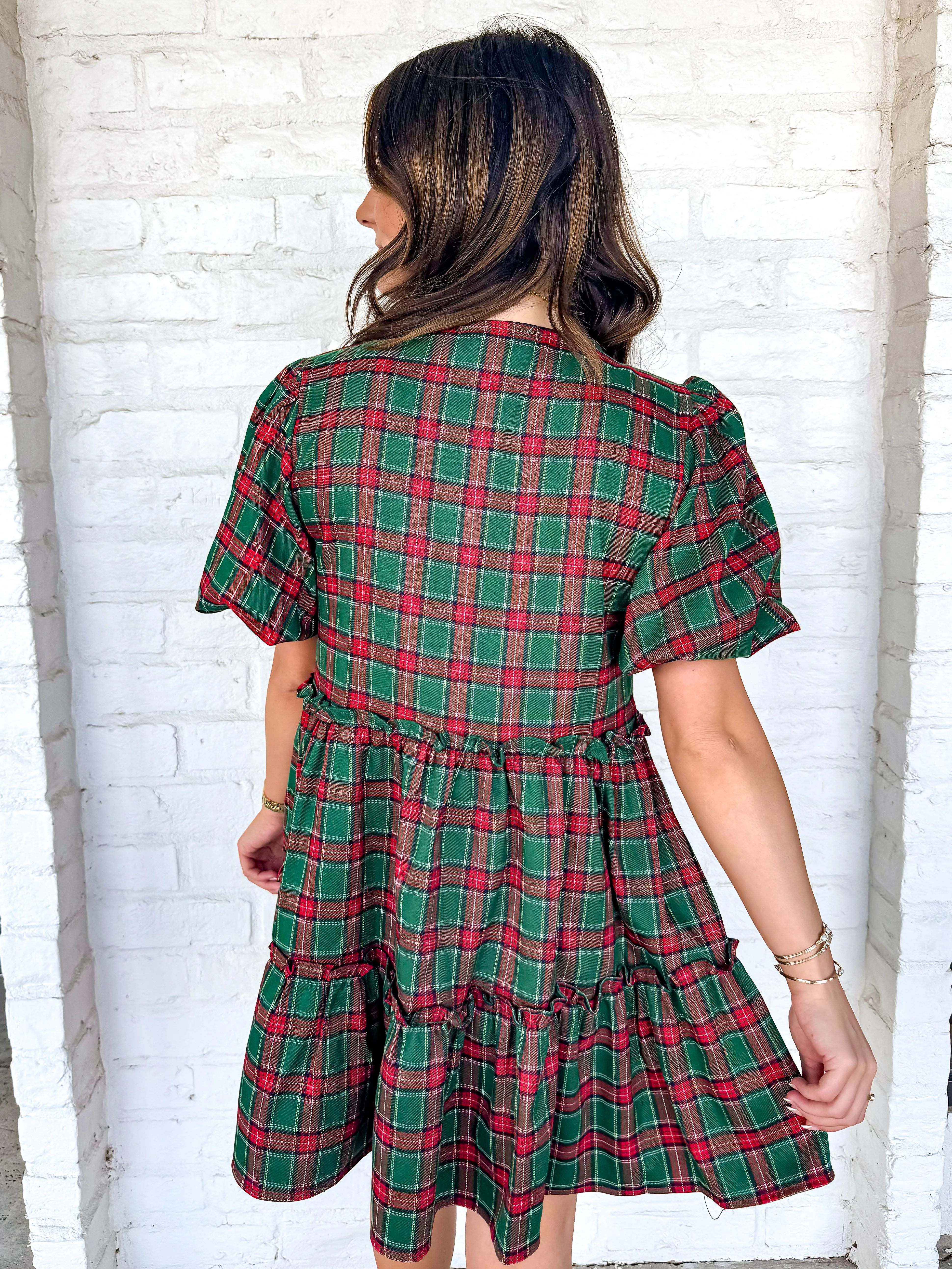 Queen Of Christmas Plaid Bow Dress Green