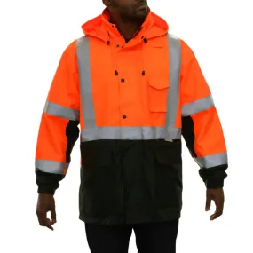 Reflective Apparel® Hi-Vis Breathable Waterproof 2-Tone Hooded Parka Rain Jacket - ANSI Class 3 - 431ST