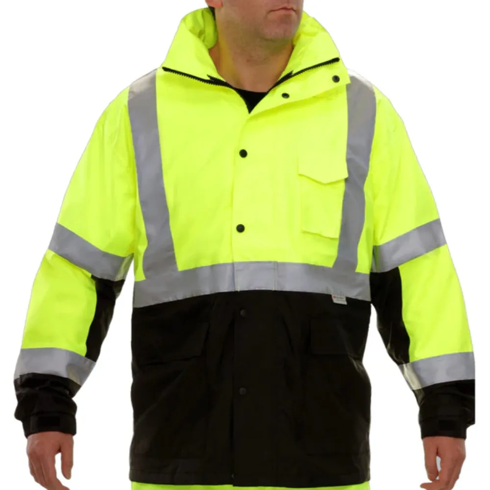 Reflective Apparel® Hi-Vis Breathable Waterproof 2-Tone Hooded Parka Rain Jacket - ANSI Class 3 - 431ST