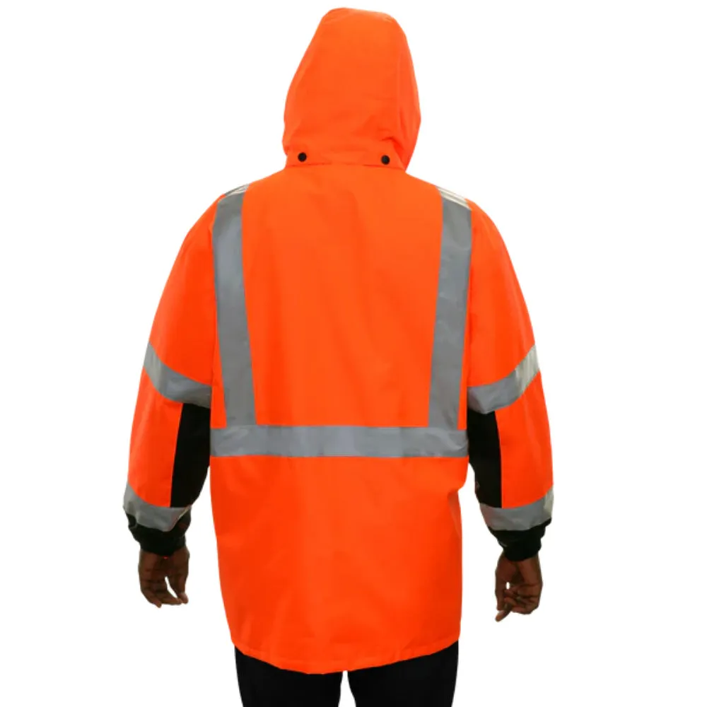 Reflective Apparel® Hi-Vis Breathable Waterproof 2-Tone Hooded Parka Rain Jacket - ANSI Class 3 - 431ST