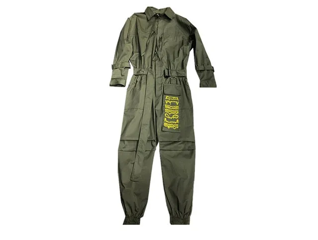 Ribbon Embroidered Cargo Jumpsuit