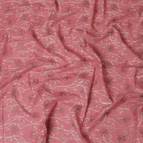 Rosewood Breeze Embroidered Cotton Lawn Fabric - Dusty Rose with Silver Floral Patterns, 110cm Width-D18755