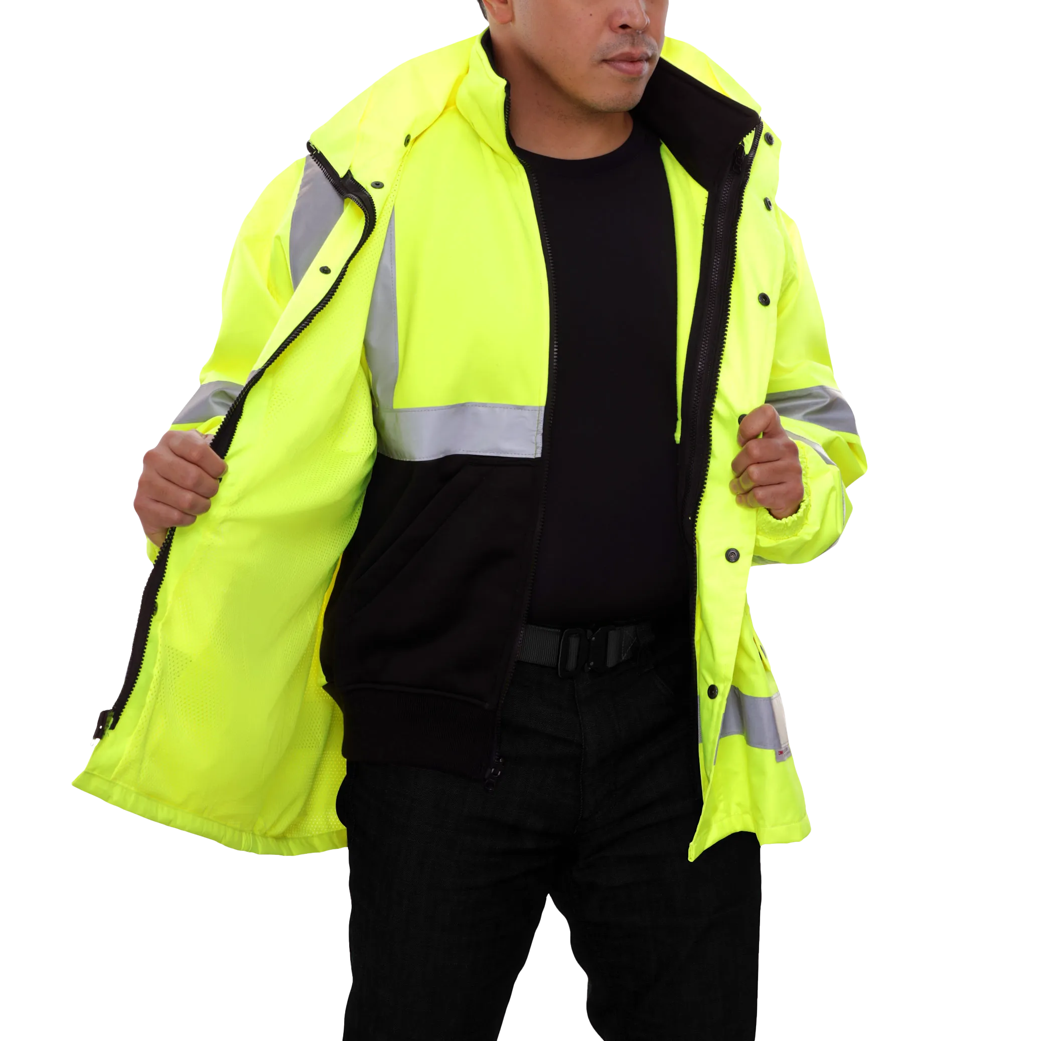 Safety Jacket Hi Vis Parka Breathable Waterproof Hooded Lime