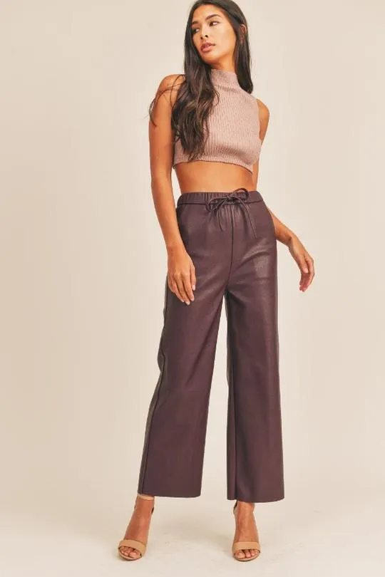 Sage The Label Paige Vegan Leather Pants - Burgundy