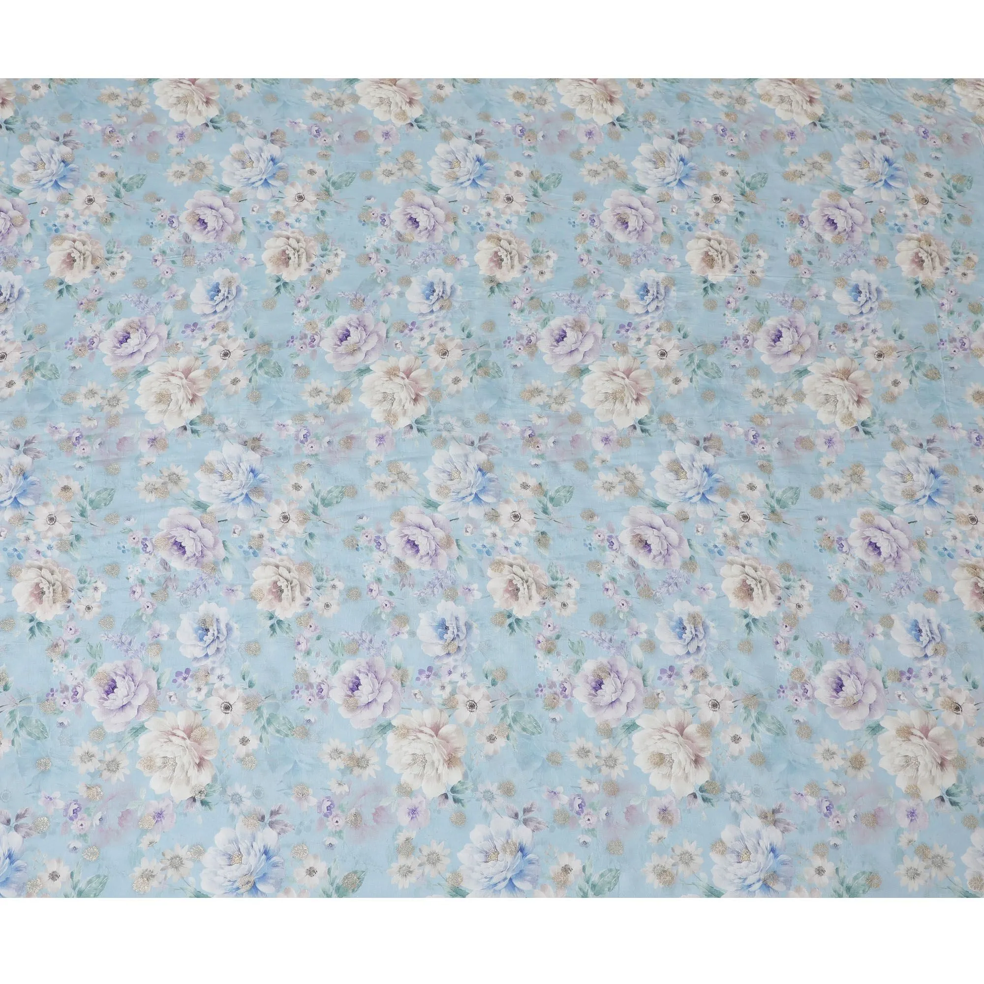 Serene Sky Blue Viscose Crepe Fabric with Floral Print, 110cm Wide â€“ Delicate Daydream-D18407