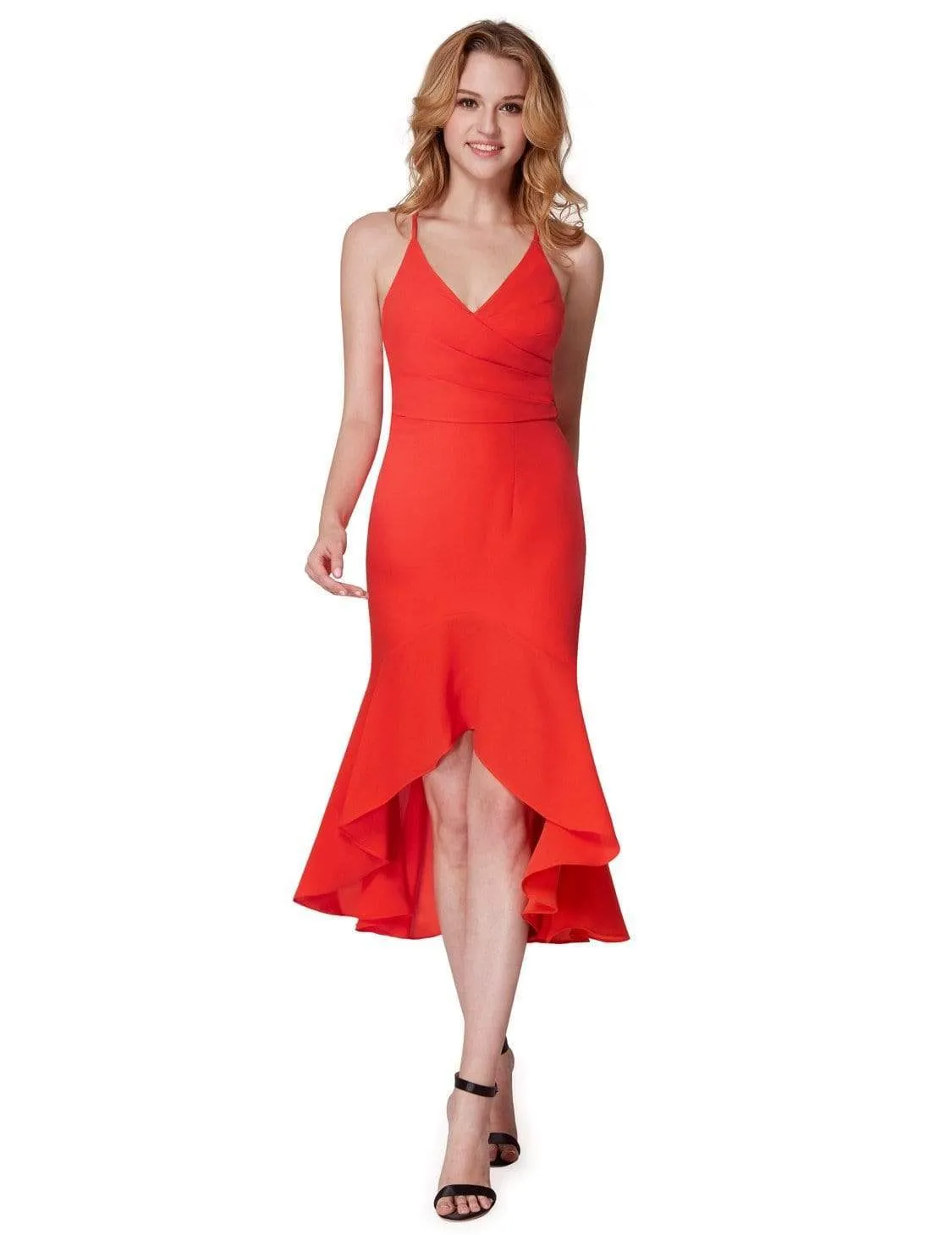 Sexy Orange Open Back High Low Party Dress