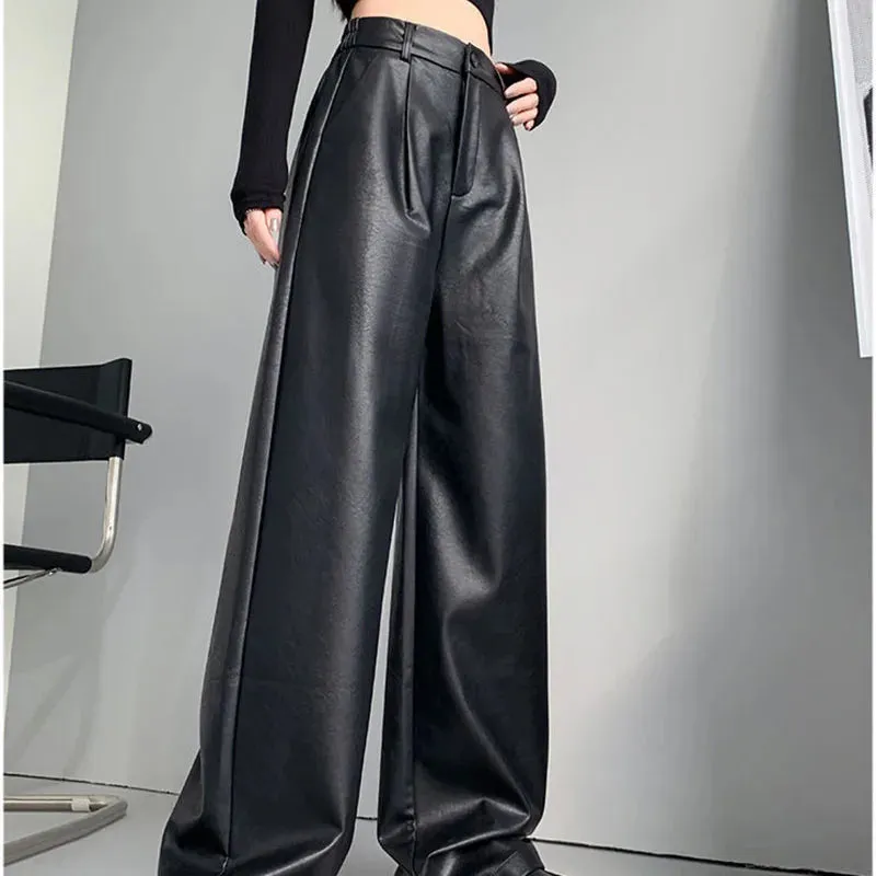 Sexy Slim Fit PU Leather Casual Elastic High Waisted Leggings Casual Pants