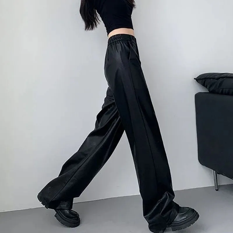 Sexy Slim Fit PU Leather Casual Elastic High Waisted Leggings Casual Pants