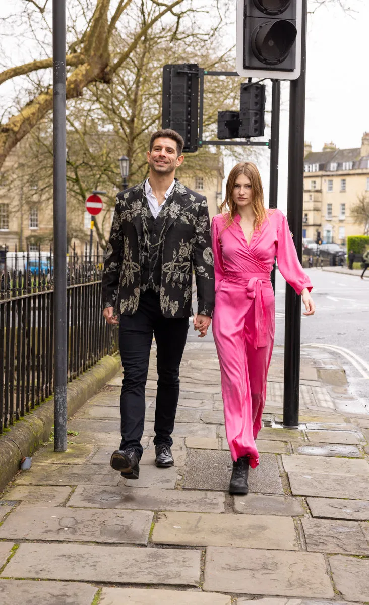 Silk Jumpsuit in Candy Pink