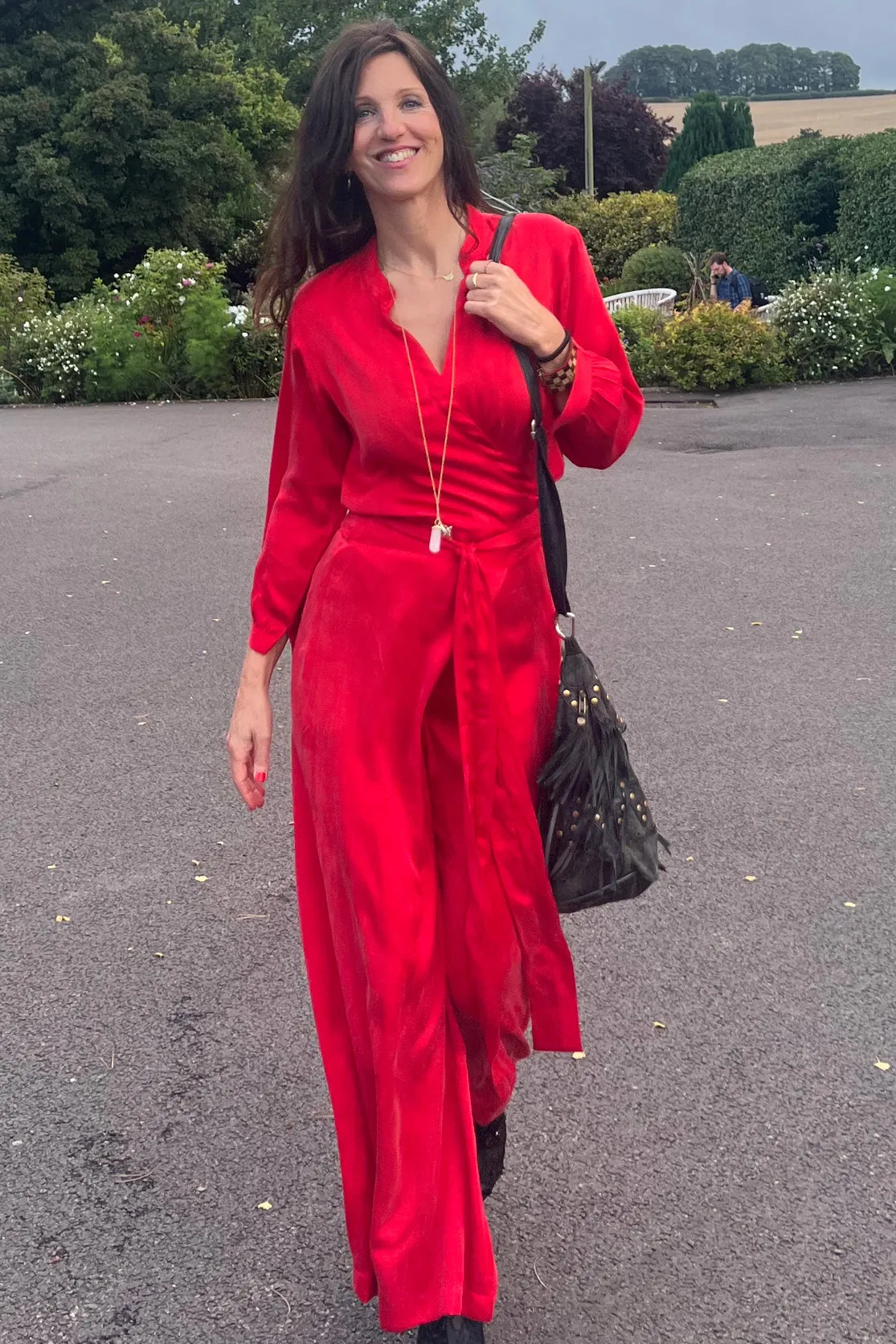 Silk Jumpsuit in Lipstick Red