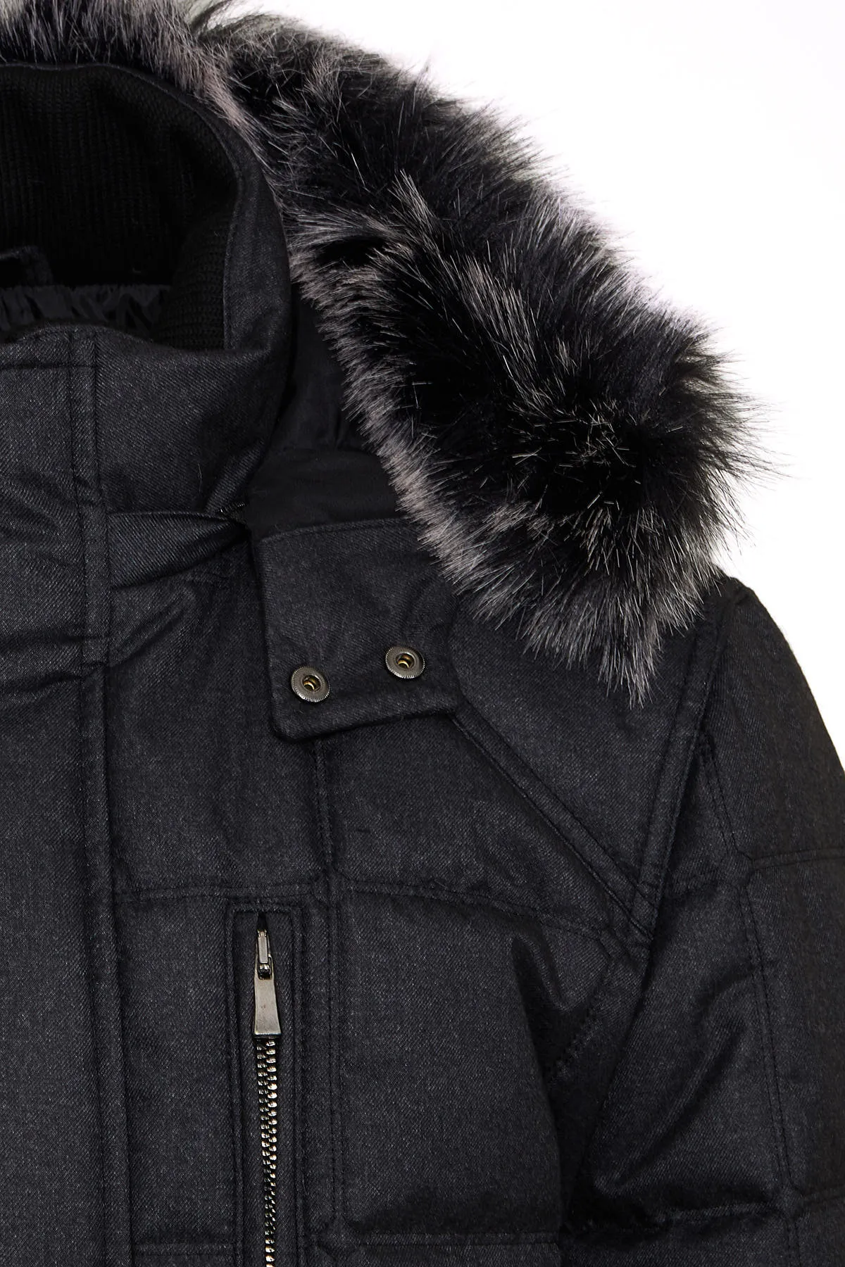 Slim Fit Faux Fur Black Hooded Coat