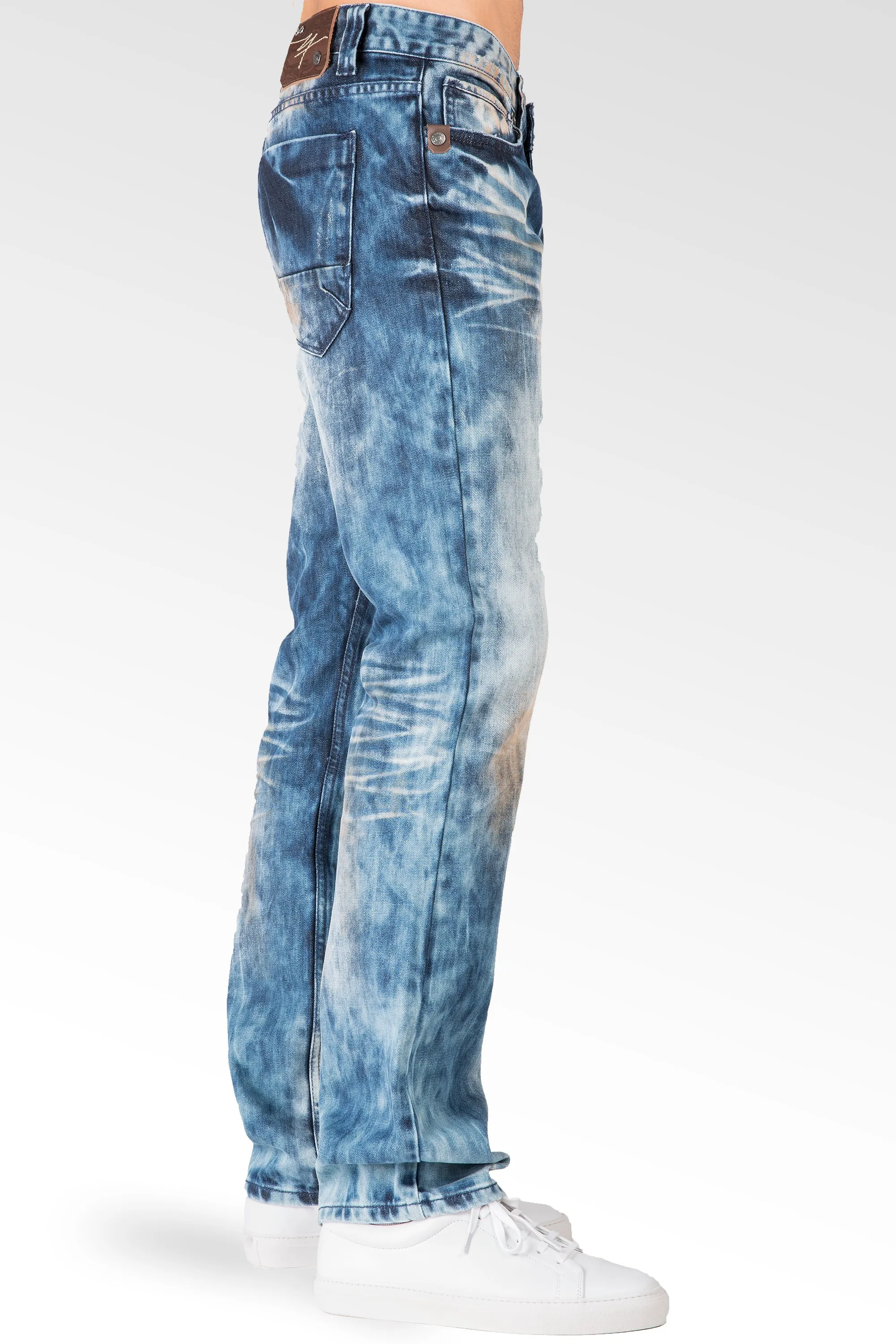 Slim Straight Medium Blue Premium Denim Signature 5 Pocket Jeans Bleached Prism Wash