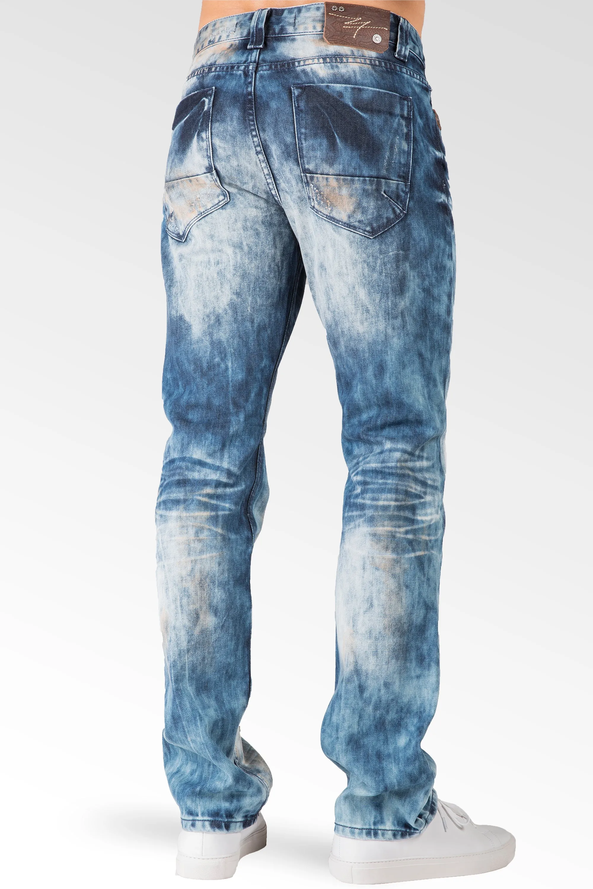 Slim Straight Medium Blue Premium Denim Signature 5 Pocket Jeans Bleached Prism Wash