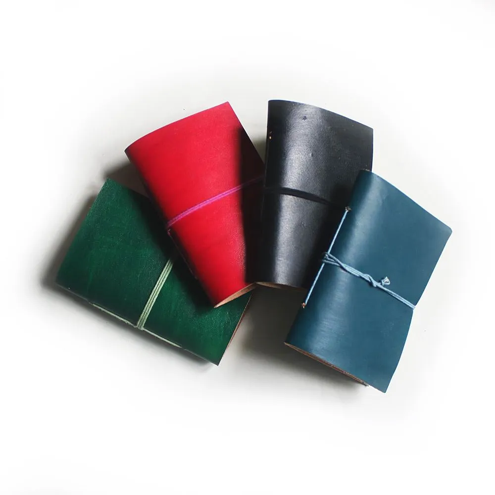 Small Coloured Plain Leather Notebook with Tie