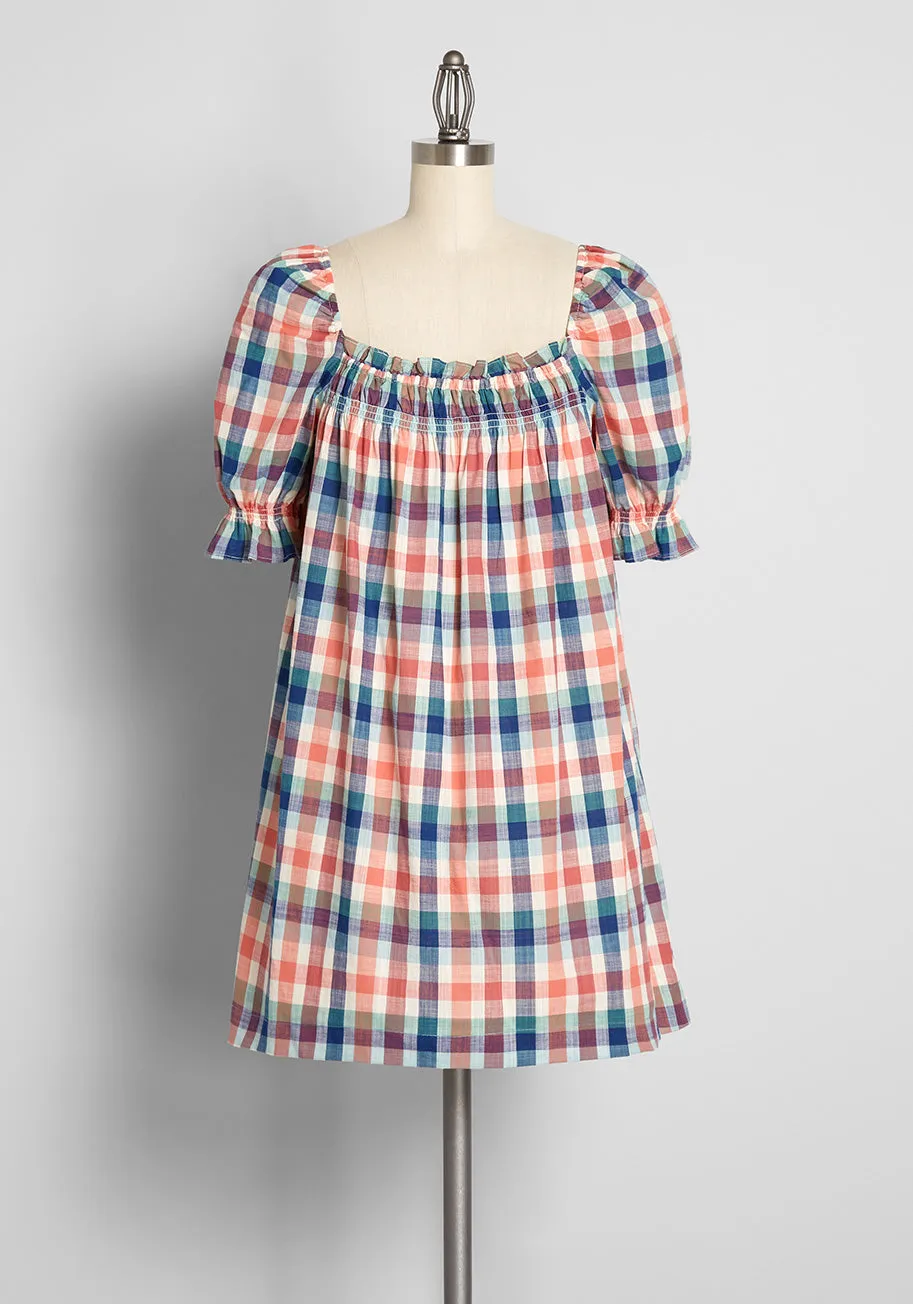 Smocked Babydoll Dress Summer Madras