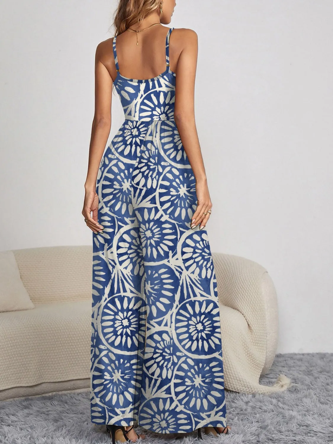 Spaghetti Strap Wide Leg Vacation Jumpsuit