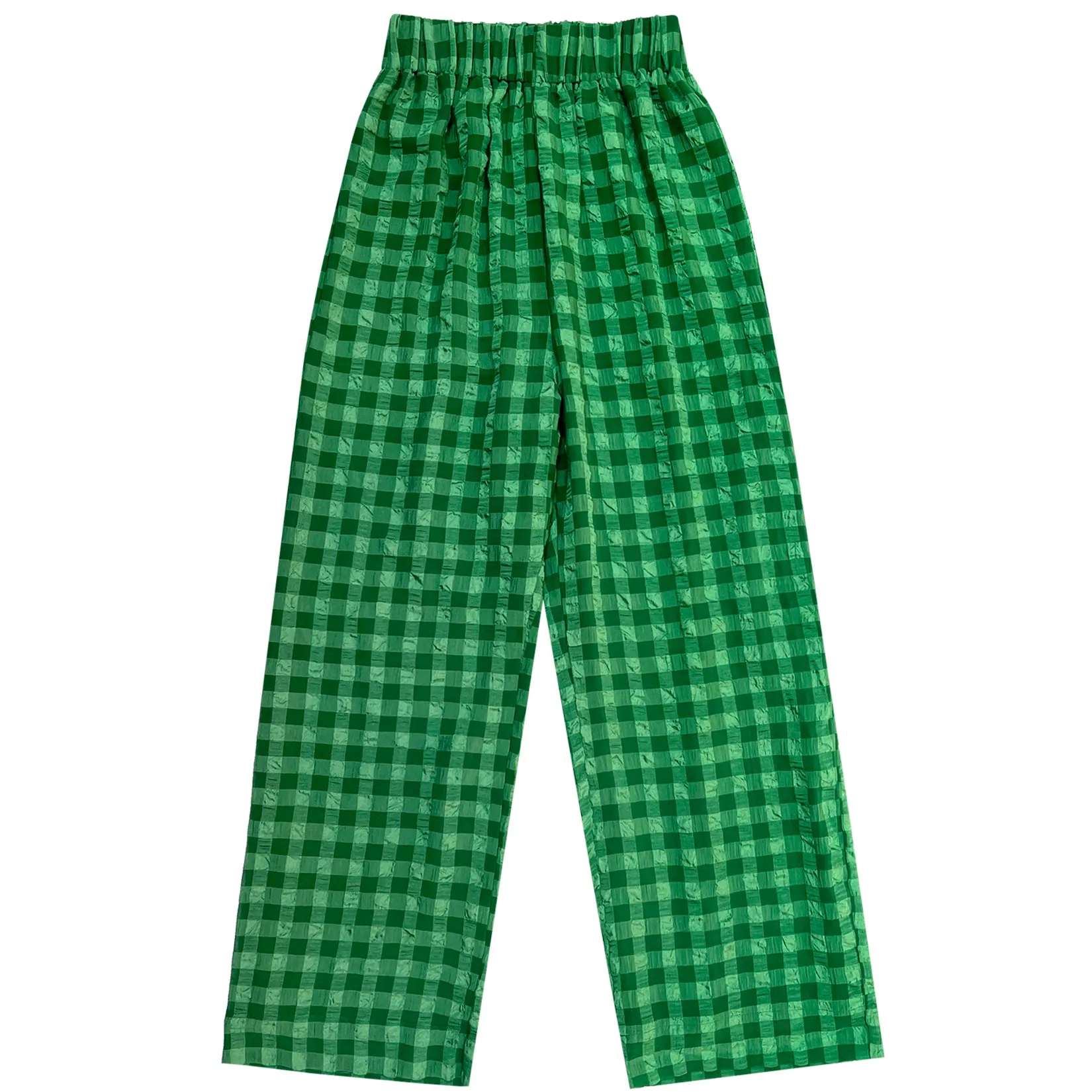 STRAIGHT LEG ELASTIC PANT - KELLY GREEN CHECK