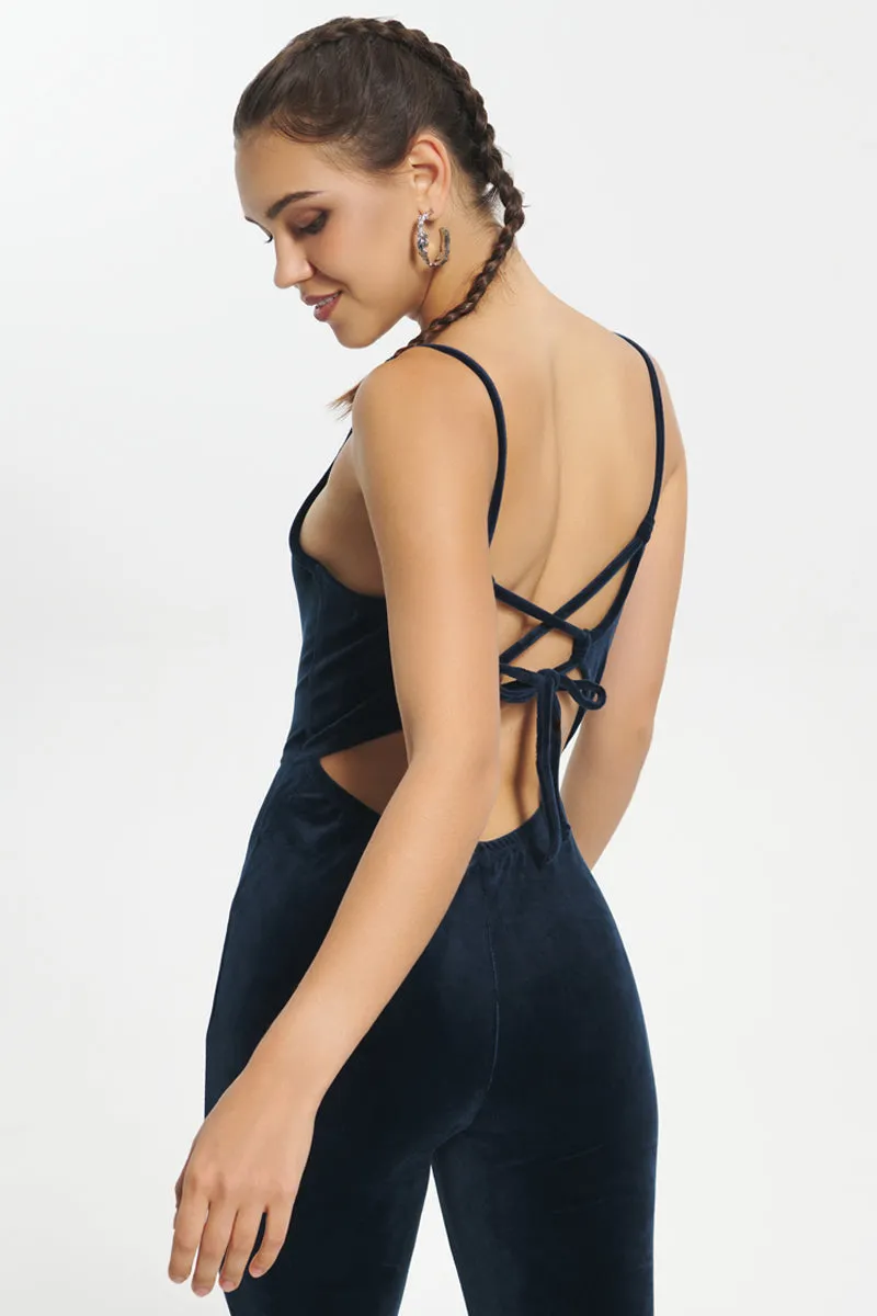 Strappy Script Velour Jumpsuit