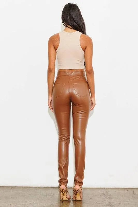 Stretch vegan leather skinny pants