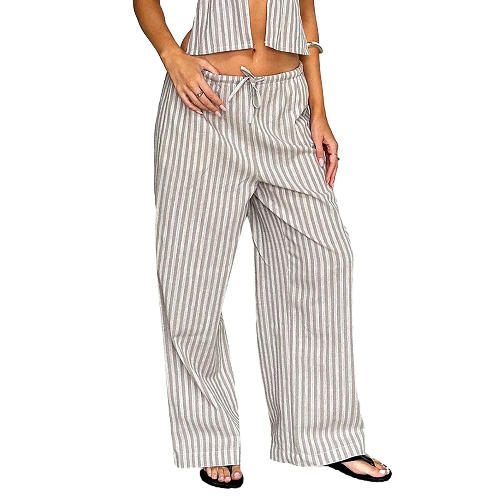 Striped Print Elastic High Waist Loose Straight Wide Leg Y2K Casual Pants