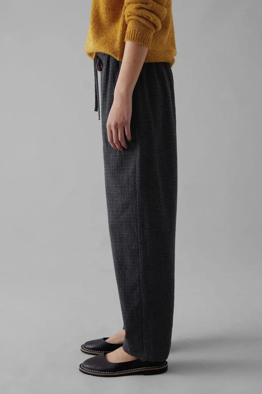 Suki Wool Cotton Seersucker Check Trousers, Carbon