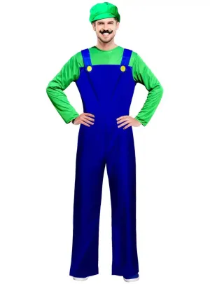 Super Green Plumber Mens Plus Size Game Character Costume