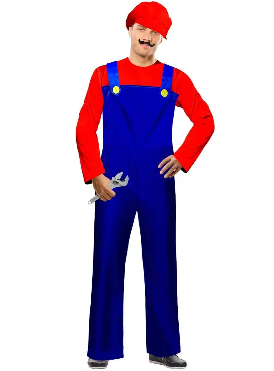 Super Red Plumber Mens Plus Size Game Character Costume