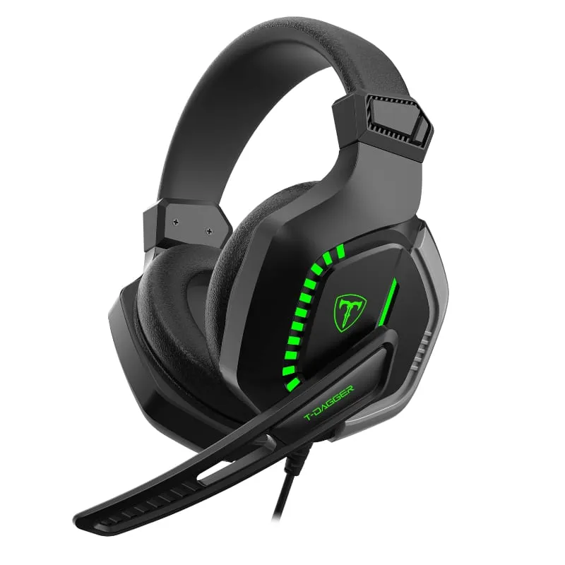 T-Dagger Eiger 2 X 3.5Mm (Mic And Headset)   Usb (Power Only) |Mute   Volume Buttons|Green Backlighting Over-Ear Gaming Headset - Black