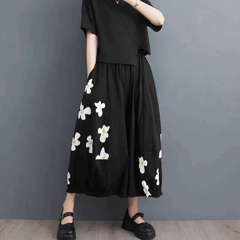 TEEK - Black Floral Wide Leg Baggy Pants