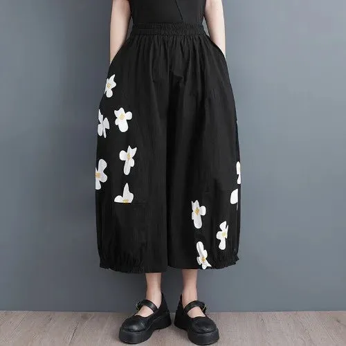 TEEK - Black Floral Wide Leg Baggy Pants