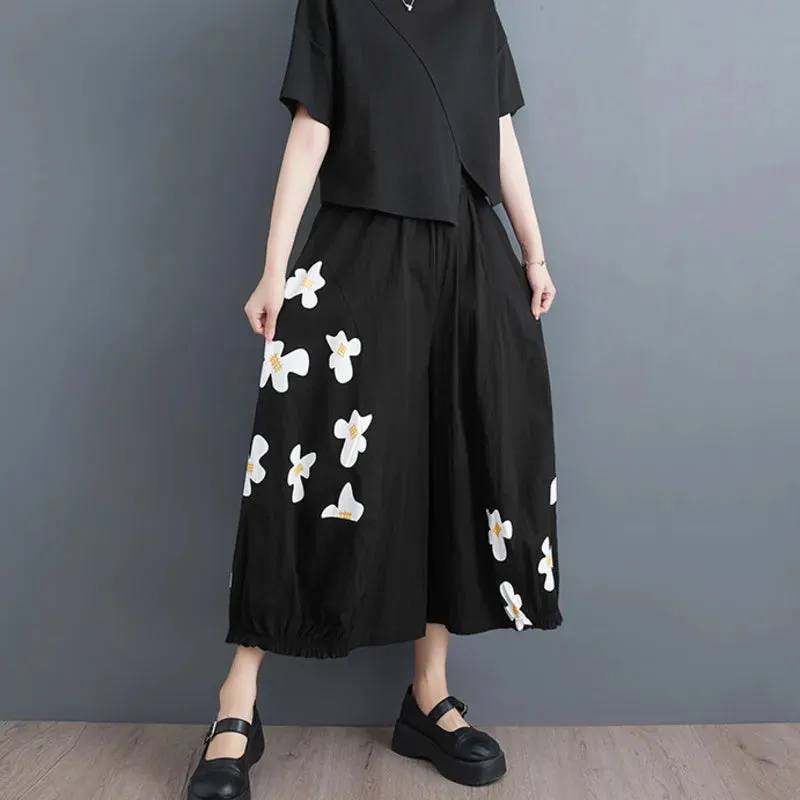 TEEK - Black Floral Wide Leg Baggy Pants