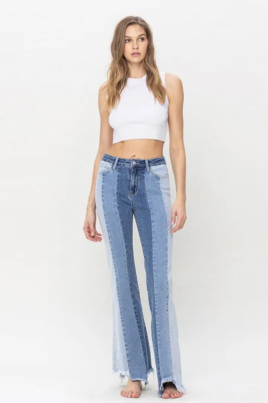 TEEK - Charmingly High Rise Relaxed Flare Uneven Raw Hem Jeans