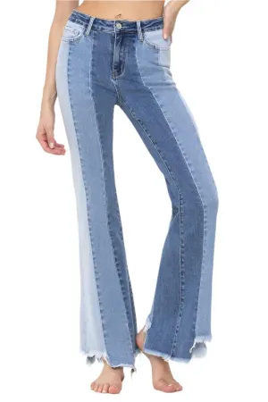 TEEK - Charmingly High Rise Relaxed Flare Uneven Raw Hem Jeans