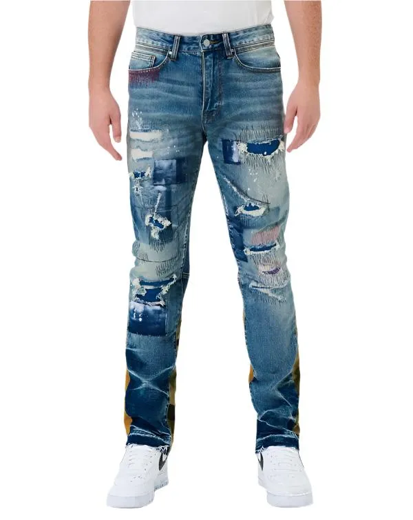 TEEK - Heavy Rip & Repair Slim Straight Denim