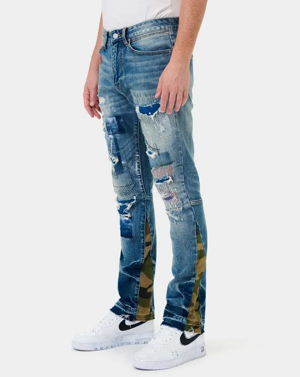 TEEK - Heavy Rip & Repair Slim Straight Denim