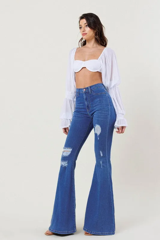 TEEK - High-Rise Distressed Flare Jeans