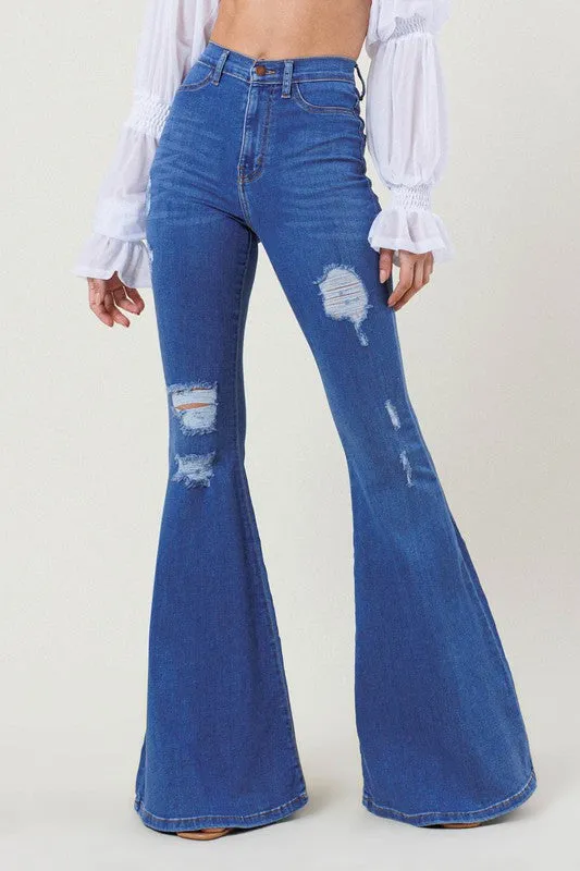 TEEK - High-Rise Distressed Flare Jeans