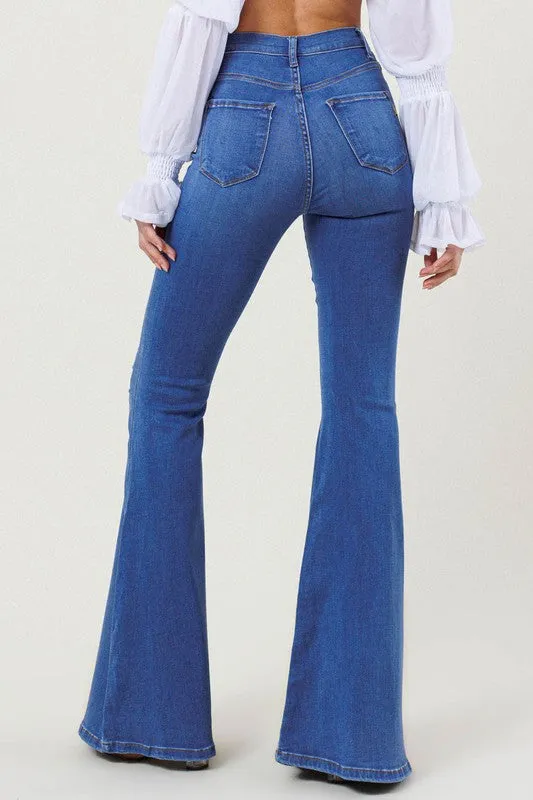 TEEK - High-Rise Distressed Flare Jeans