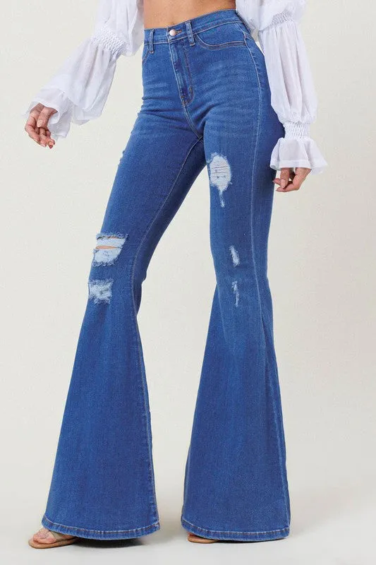 TEEK - High-Rise Distressed Flare Jeans