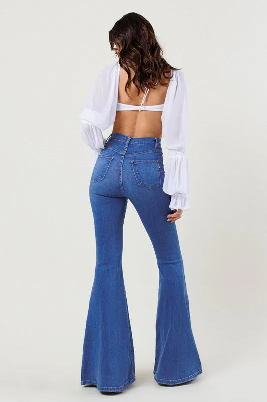 TEEK - High-Rise Distressed Flare Jeans