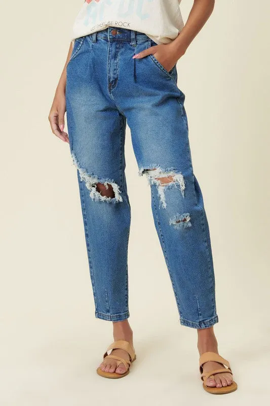 TEEK - Medium Stone Distressed Slouchy Jeans